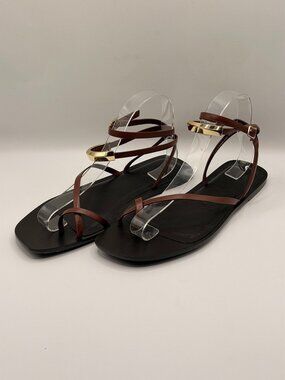 Madewell Women Lisbon Cherry Wood Ankle Wrap Sandal Sz 9.5